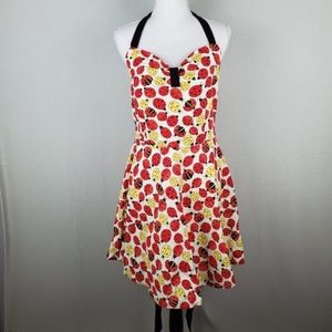 Kitsch Glam Halter Ladybug Print Dress Retro MD